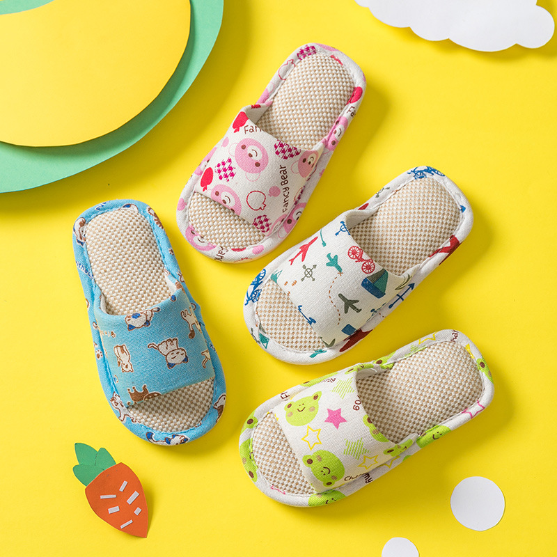 linen cotton slippers children spring autumn winter household indoor non-slip home warm winter cixi parent-child baby