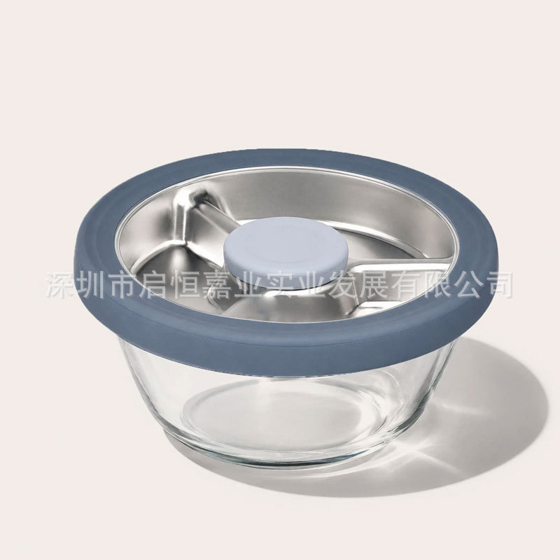 Glass salad lunch box, high borosilicate lunch box, stainless steel layered tray with sauce container, leak-proof portable lunch box
