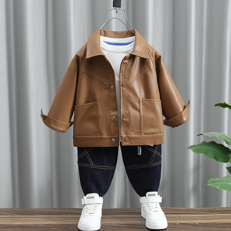 소년 코트 가죽 코트 어린이 봄과 가을 재킷 2024 새로운 서양식  한국 스타일 어린이 잘 생긴 탑 트렌디