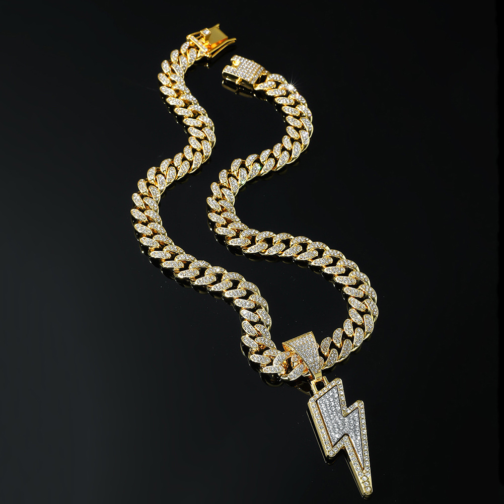 Men'S Gender Plating, Inlay Design Hip-hop Lightning Alloy Plating Inlay Rhinestones Men's Pendant Necklace