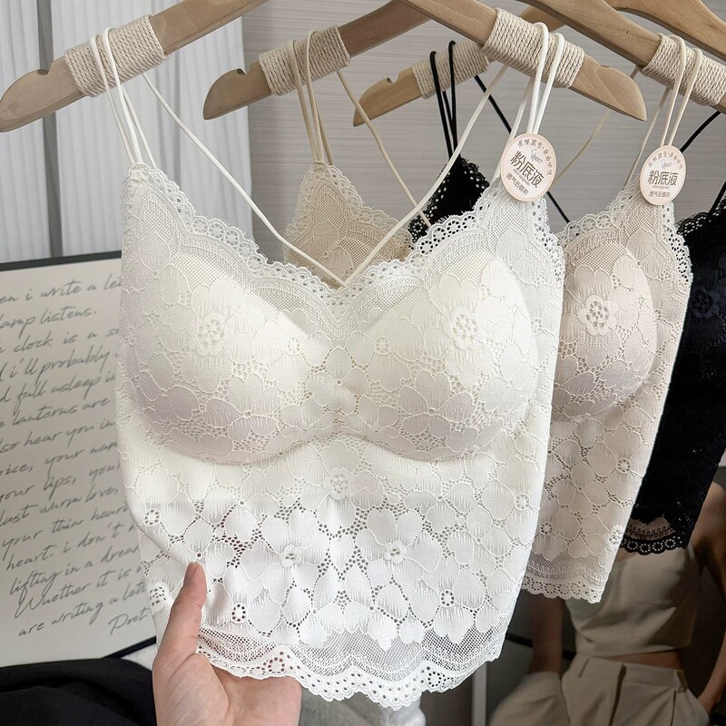 Lace Camisole with Built-In Bra and Fixed Cups, Beautiful Back Design, Integrated Camisole with Beautiful Back Design