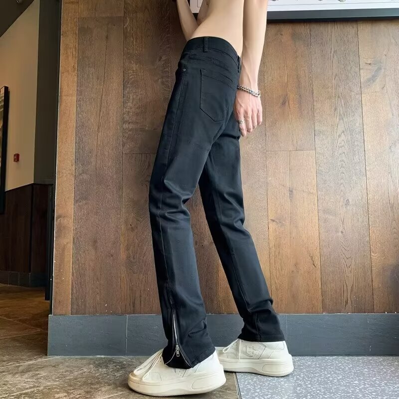 Pantalones vaqueros rasgados viejos lavados de la calle americana primavera y otoño de los hombres pantalones largos de estilo vibe de la calle alta de la moda recta suelta