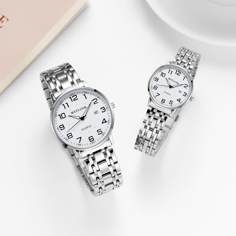Middle-aged and elderly people's watches men and women's large digital dial fashion steel belt mom and dad grandpa non-mechanical quartz