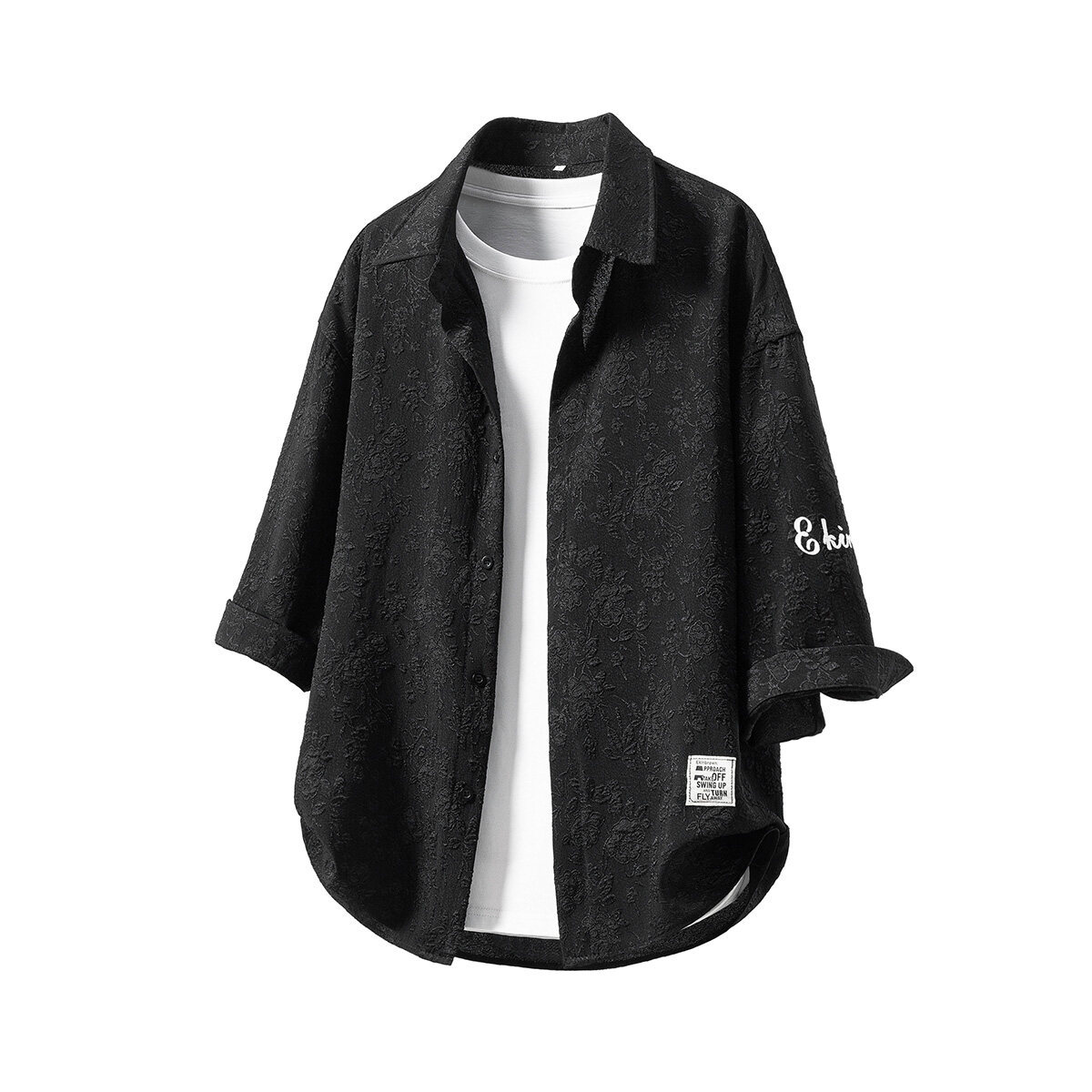 Three-Quarter Short-Sleeved Shirt for Men, Summer Handsome Shirt, Trendy Brand Thin Long-Sleeved Jacket, Hong Kong Style Floral Shirt for Men, Large Size