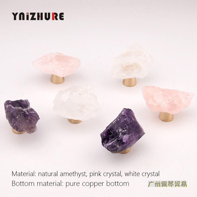 A5 24軽豪華天然鉱石紫水晶粉白水晶黄銅取っ手引き出し戸棚扉単孔シンプル小|undefined