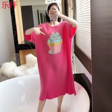 韩版睡衣女夏季宽松加肥大码胖斤甜美孕妇家居短袖过膝睡裙