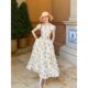 Wang Hanyan French Style Retro Beautiful dress Women's Pastoral Style Elegant Slimming Ramie Gentle Printed dress Summer