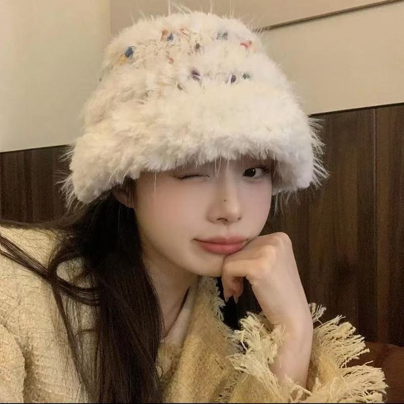 手工钩织毛线帽子女2025新款冬毛茸茸保暖显脸小针织帽筒子渔夫帽|undefined