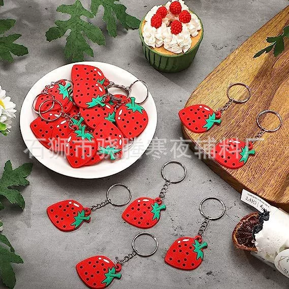 New Fruit Strawberry Art Pendant Key Chain Pvc Soft Rubber Pendant Accessories Holiday Gifts Cross-Border Available for Wholesale