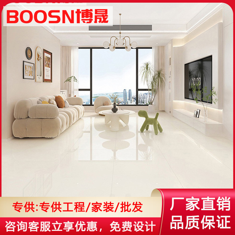 Cream Tiles 800x800 Glossy Living Room Floor Tiles Non-slip Soft Light Plain 750x1500 Simple Style