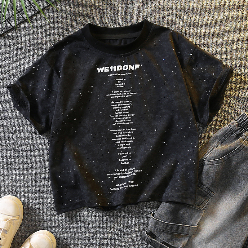 5383 Traje de manga corta de la camiseta de los niños 2025 nuevo vestido de verano para bebés guapo y de moda Traje de dos piezas para niños