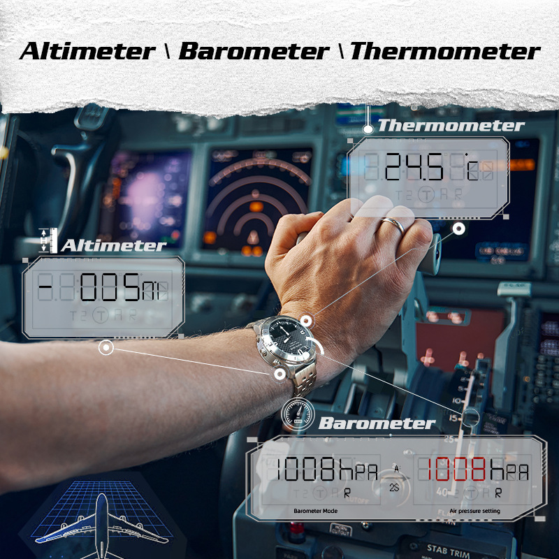 Unisex waterdicht digitaal sporthorloge met hoogtemeter, barometer en kompas. Luxe/robuust slim horloge voor buitenactiviteiten._voghion.com