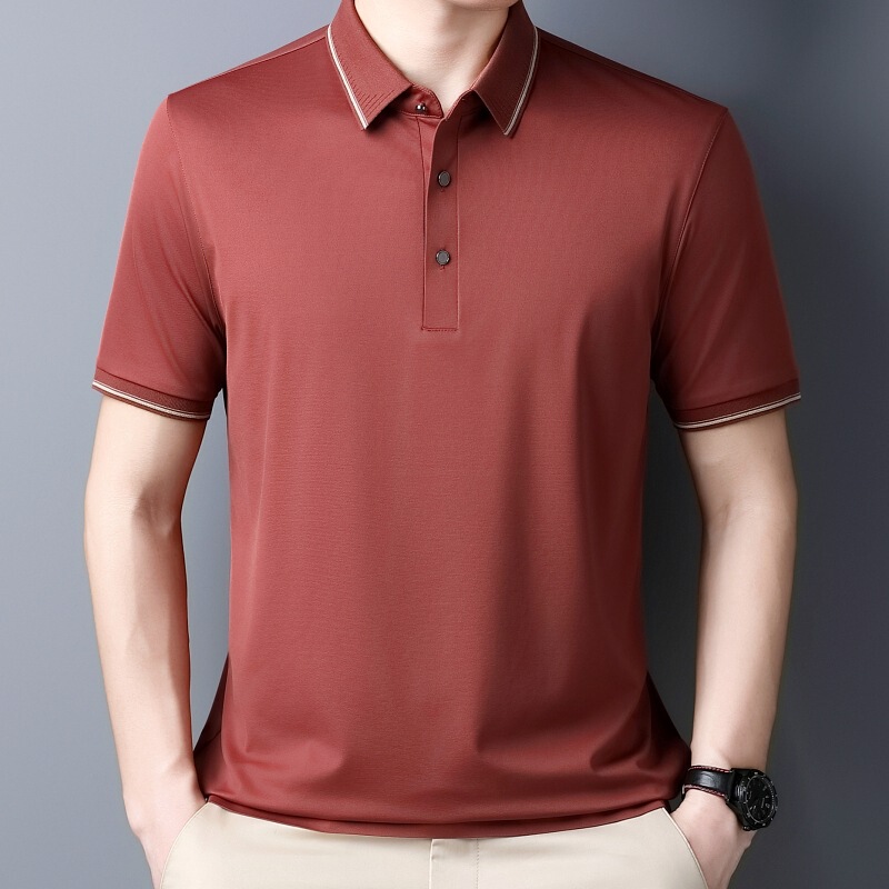 2026 Summer New Premium Men's Pure Silk Solid Color Polo Shirt, Cool and Silky Business T-Shirt for Middle-Aged Men, Wholesale 2026 Summer New Premium Men's Pure Silk Solid Color Polo Shirt, Cool and Silky Business T-Shirt for Middle-Aged Men, Wholesale