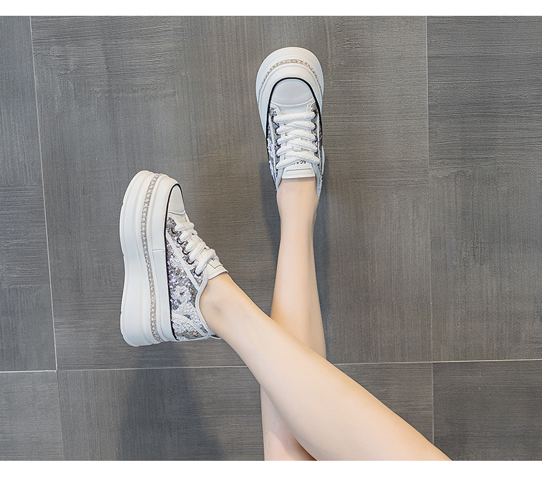 Giày sneaker nữ đế dày tăng chiều cao đính sequin phong cách tân Trung Hoa — M2577 tím đen, M2577 màu bạc, M2577 màu hồng chi tiết 12