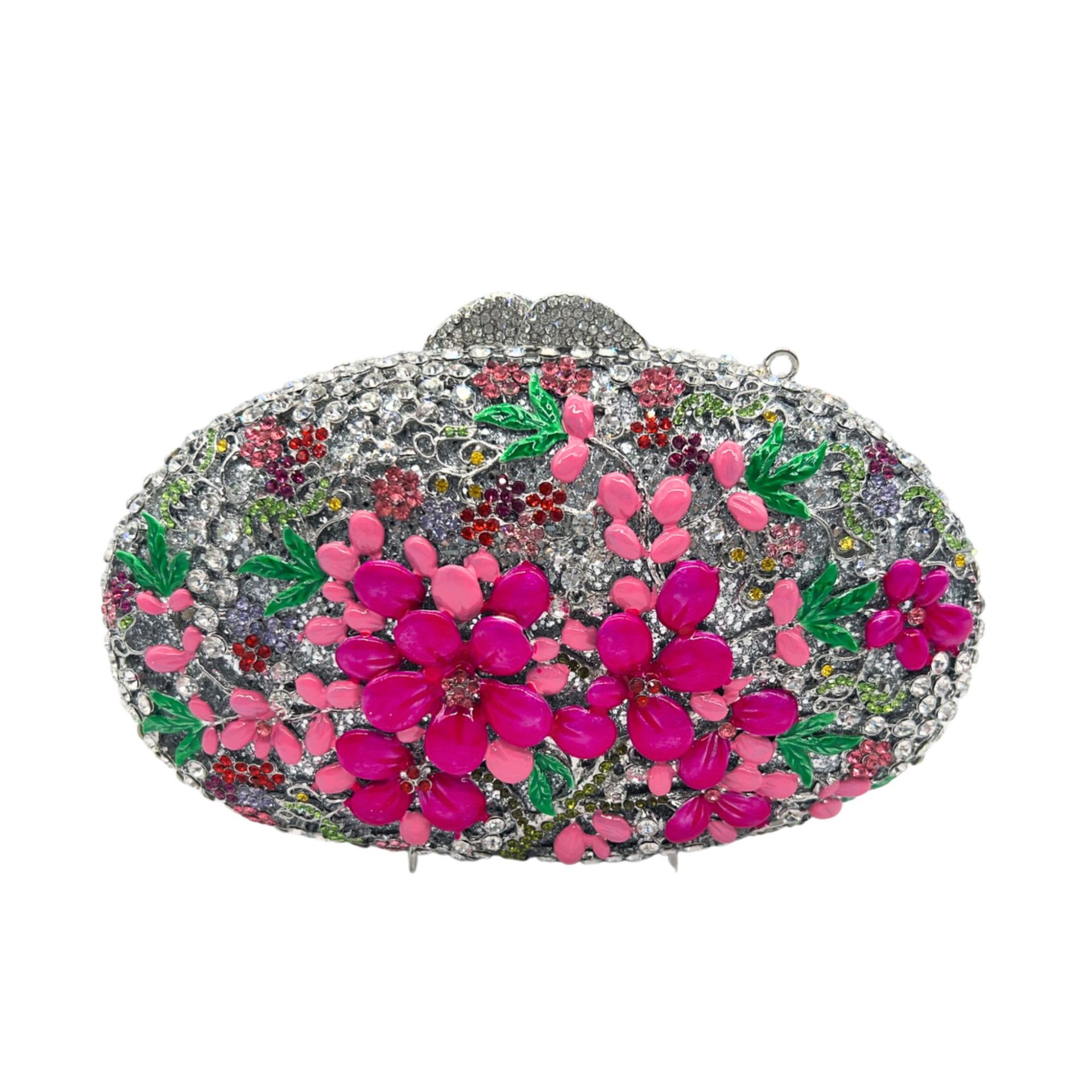 Túi clutch dạ tiệc nạm kim cương hoa sáp dầu, hộp cứng đính đá lấp lánh — Màu bạc, Cá tính đặt làm chi tiết 4