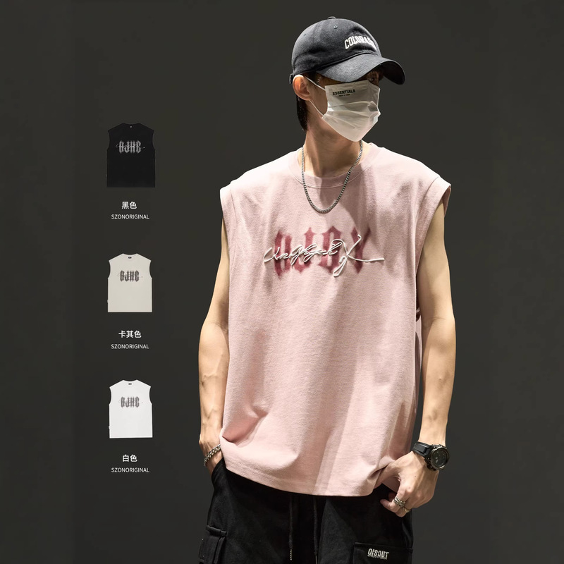 Sleeveless T-Shirt for Men, Summer Thin Style, Breathable Fitness Tank Top, American-Style Printed Wide-Shoulder Vest for Boys Sleeveless T-Shirt for Men, Summer Thin Style, Breathable Fitness Tank Top, American-Style Printed Wide-Shoulder Vest for Boys