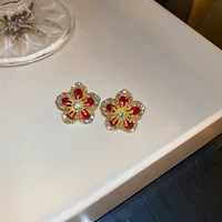 Красные изящные серьги из жемчуга, простой и элегантный дизайн, образец серебра 925, цветы, французский стиль