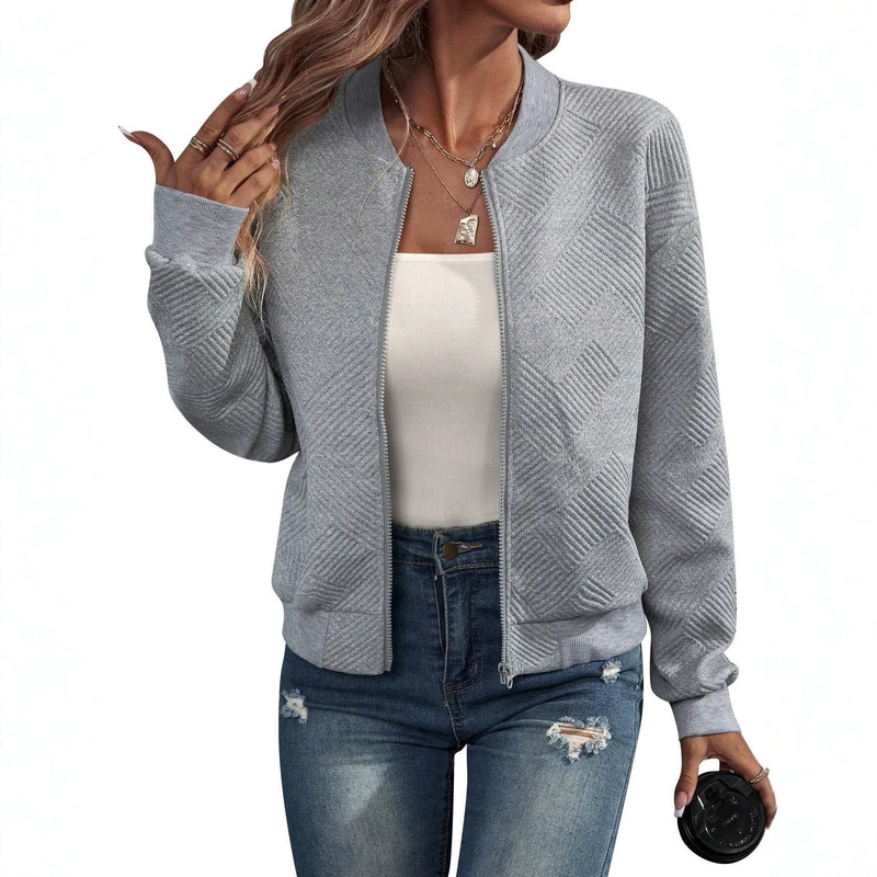 2026 Autumn/Winter New Collection: European and American Style Women's Solid Color Zipper Jacket, Baseball Collar Casual Outerwear