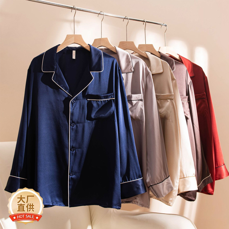 실크 새틴 얇은 남성 홈웨어 실크 잠옷 세트 신상 긴팔 여름 고급형