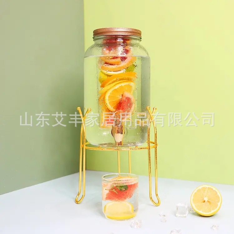 透明玻璃泡酒桶网红水果茶玻璃罐自助果汁罐酵素桶铁架龙头密封罐