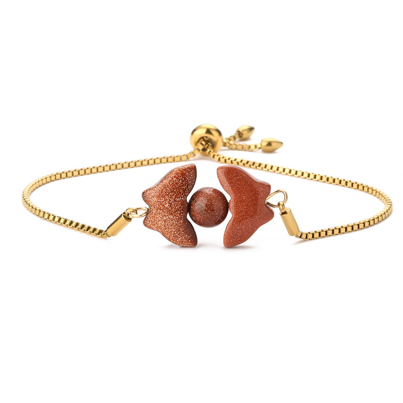 Amazon nueva pulsera de piedra natural mariposa pingüino nicho diseño pulsera color retención pulsera de cadena de acero inoxidable