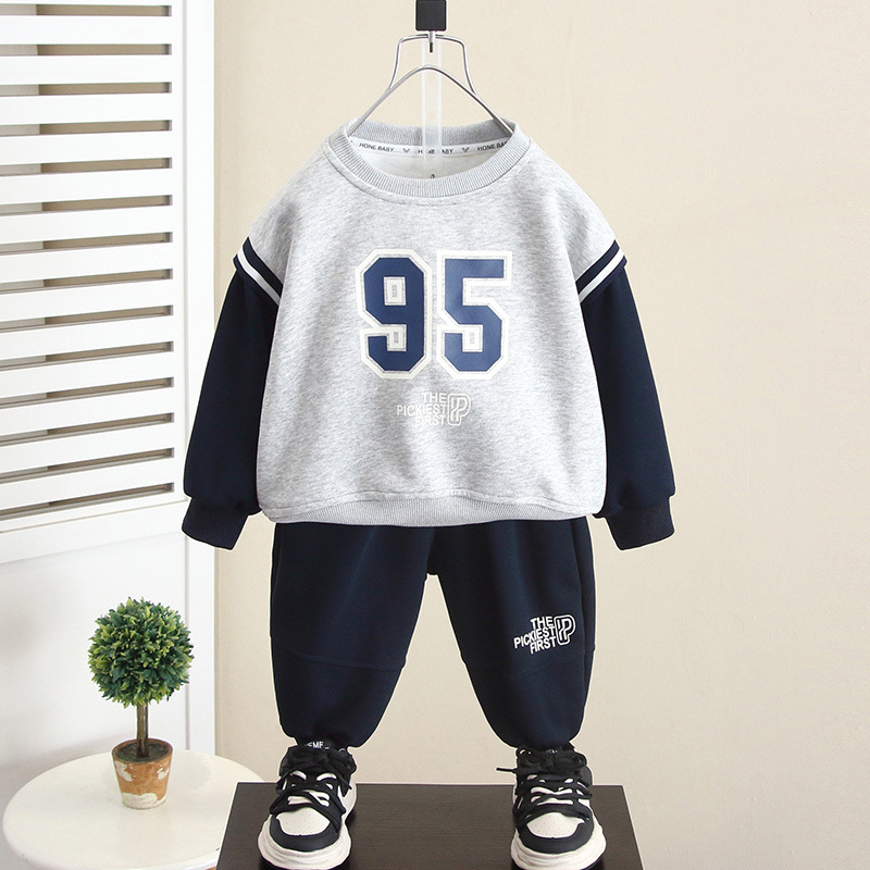 6071 Traje de otoño para niños 2024 Nuevo suéter para niños Jersey de dos piezas Ropa de primavera y otoño para bebés de moda