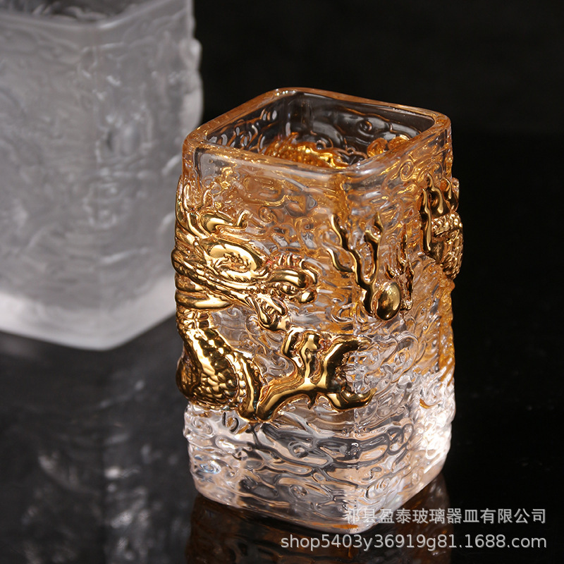 Relieve de mano pintado Jin Tenglong taza de té de cristal taza de té de vidrio resistente al calor taza maestro taza de té de kung fu