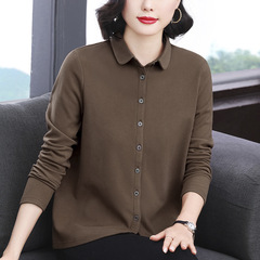 2025新款妈妈装绒衫单排扣女士休闲时尚洋气外穿翻领上衣宽松长袖