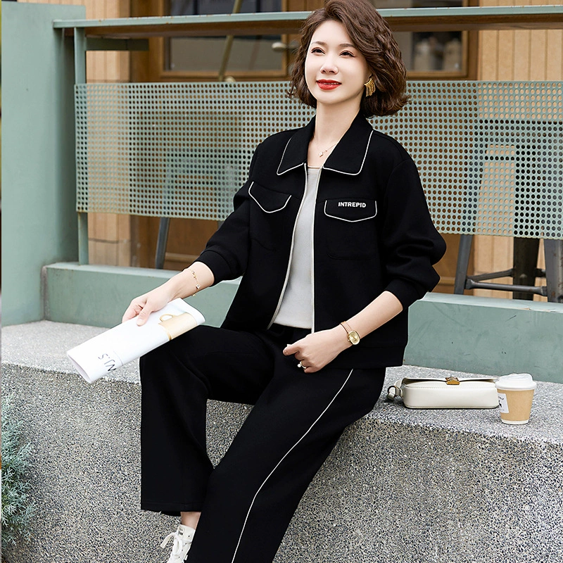 Среднее и старое женское весеннее платье новый спортивный костюм 40 лет 50 мама весна и осень повседневный набор из двух частей женской рубашки с отворотом