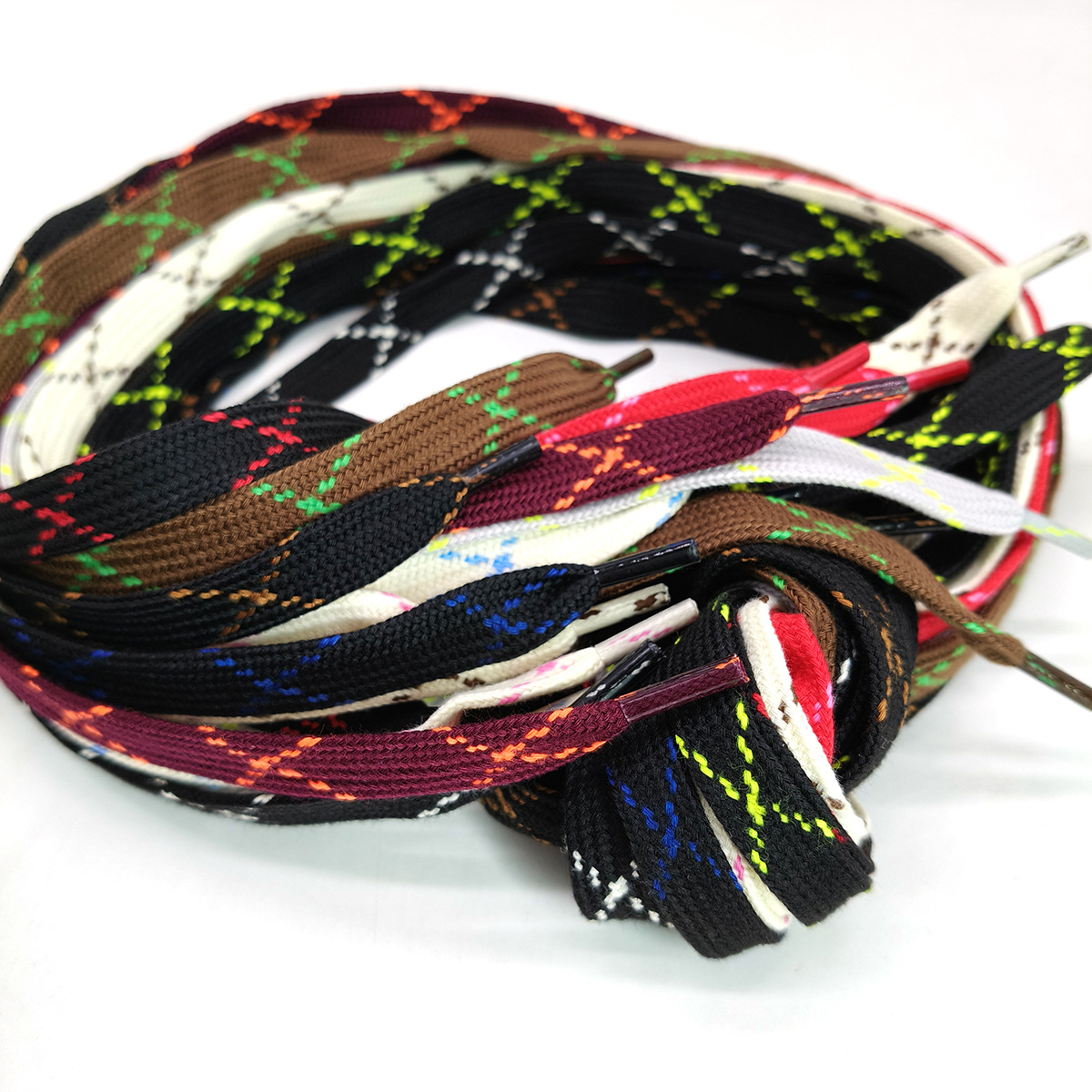 48 color poliéster 1cm punto de salto cruzado Jacquard de diseño cordón de zapato cordón de tracción 48 lingotes de color pantalones deportivos cinturón cuerda sombrero cuerda