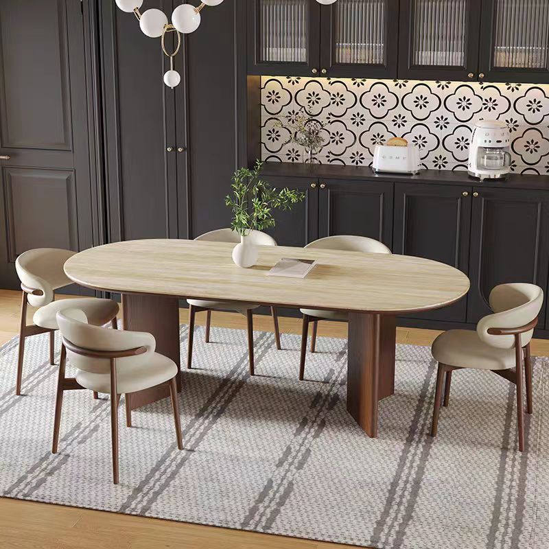 Mesa y silla de comedor de piedra de cueva retrógrada francesa, mesa de comedor ovalada doméstica, mesa de comedor de madera maciza rectangular de nuez