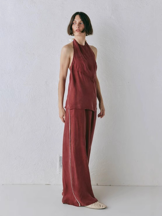 Nuevo estilo transfronterizo europeo y americano comercio exterior ropa de mujer sin mangas cuello redondo color sólido pantalones de pierna ancha temperamento pantalones de traje de moda de viaje image 4