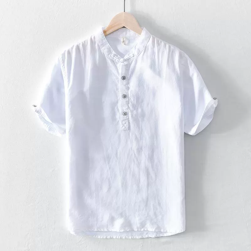 L3305 Простая, универсальная, повседневная футболка с коротким рукавом (материал: 75% хлопок, 25% лён)