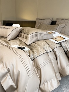 Luxurious 200-Thread Count Long-Staple Cotton Four-Piece Set, Class a Maternal and Infant Grade, Pure Cotton Duvet Cover, Pure Cotton Fitted Sheet Bedding, Light Luxury Style