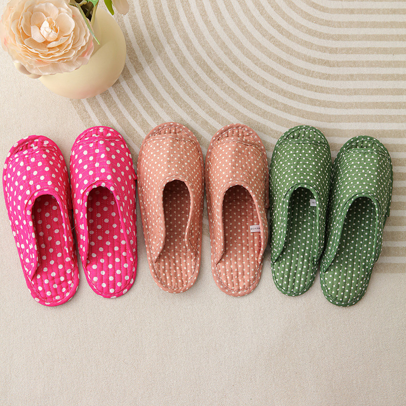 Korean Pastoral Fabric Slippers for Women's Home Cotton Quilted Machine Washable Soft Bottom Silent Non-Slip Wooden Floor Slippers Wholesale