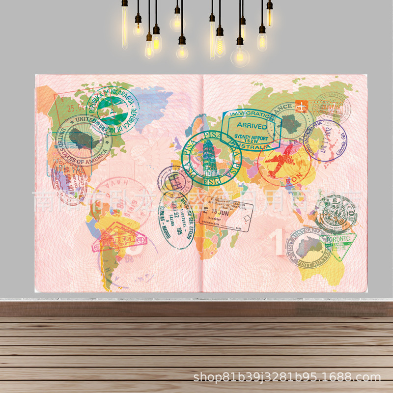 Foreign trade new passport visa photography banner baby Adventure Map photo background party decoration props wholesale