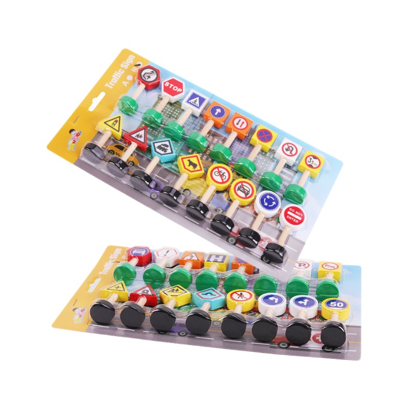Juguetes educativos de madera para niños Señales de tráfico Juego de bloques de construcción image 6