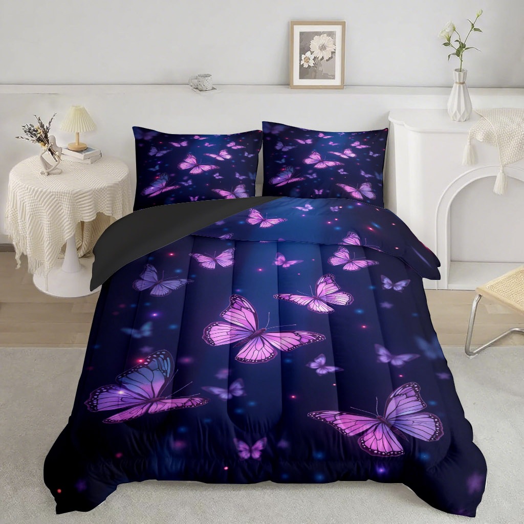 TEMU / JIT transfronterizo mariposa multicolor impresión digital HD 180gms edredón conjunto de ropa de cama