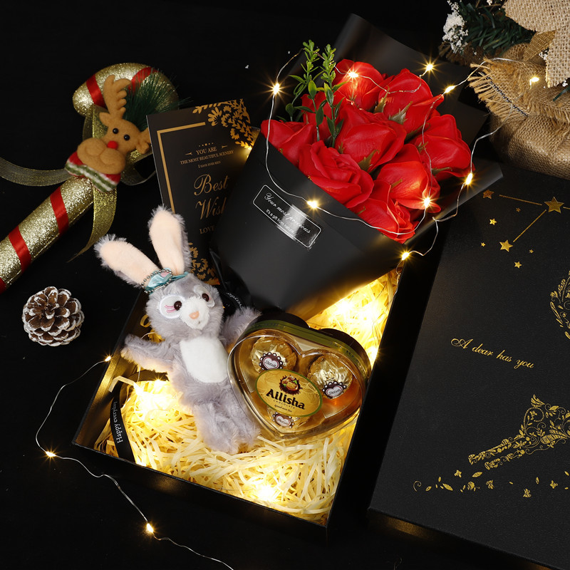 Acción de Gracias de Navidad de chocolate creativo Rosa jabón ramo caja de regalo para hombre novia esposa novias regalo de vacaciones