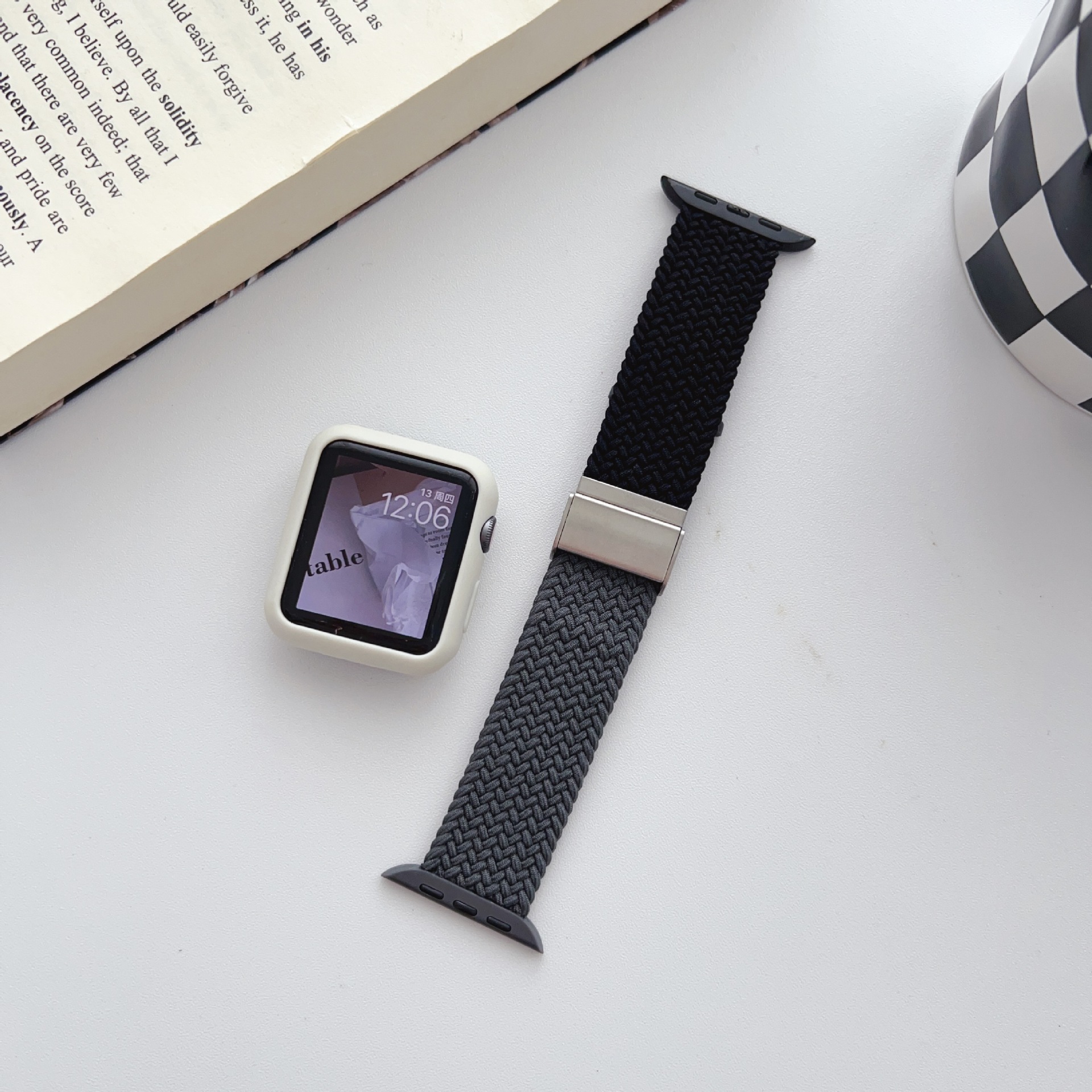 適用蘋果8代手錶尼龍編織卡扣拼色錶帶 Apple Watch se可調節腕帶