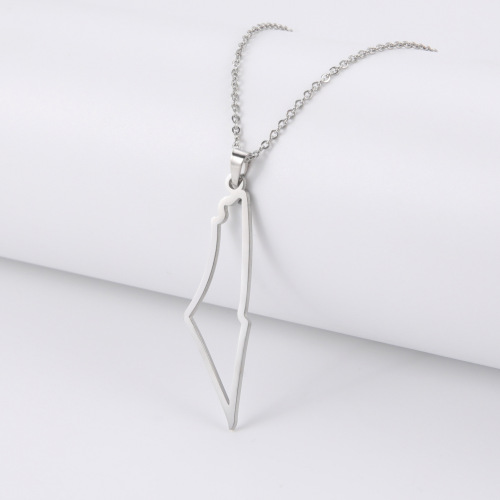 Cross-border hot selling European and American simple niche design hollow pattern text map mountain stainless steel pendant necklace