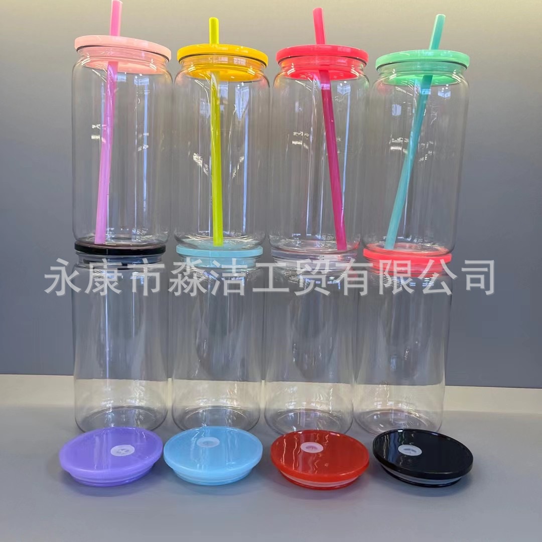 Cross-border Mason Cup sublimación de una sola capa gruesa transparente borosilicato cubierta de color de vidrio taza de agua cubierta de bambú paja al aire libre