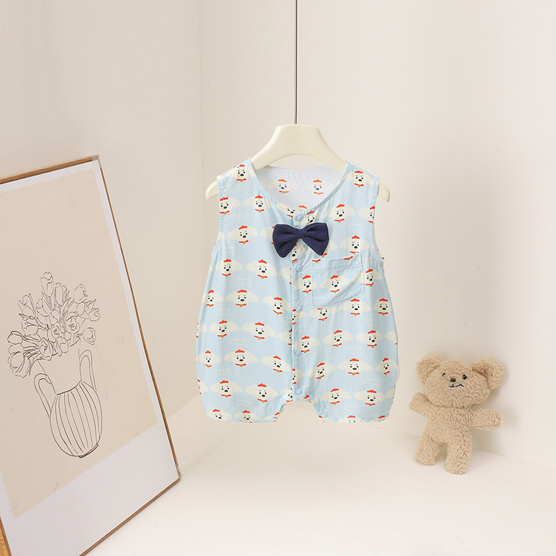 Summer New Style Sleeveless Romper for Infants and Toddlers, Thin and Breathable, with Red Hat and Wide Shoulder Design for Boys