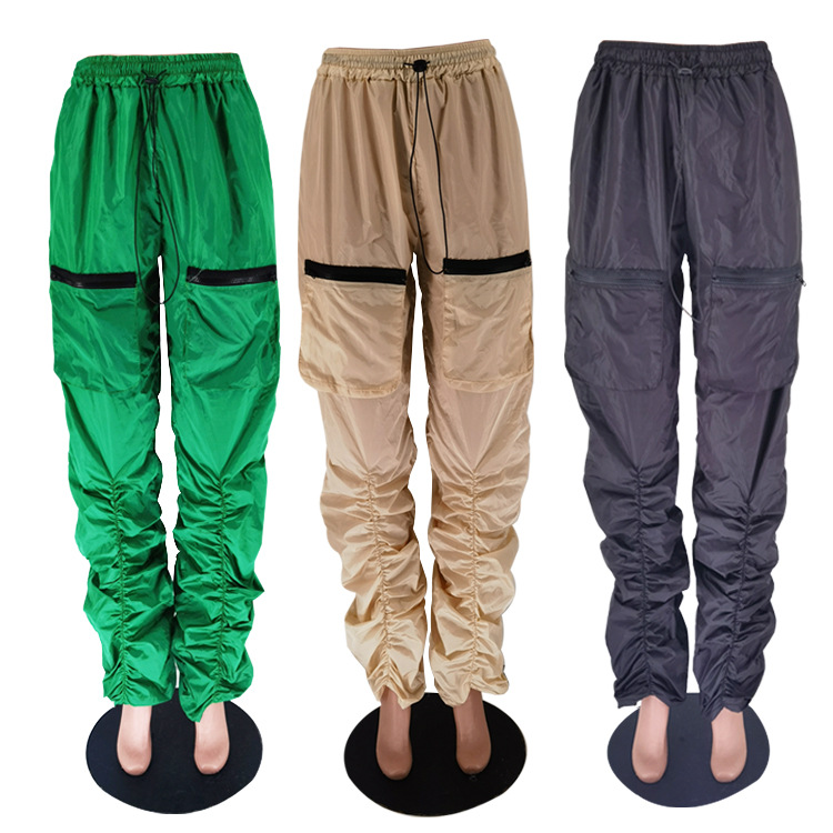 210g Weight Full Length Pants Length Spandex, Polyester Fabric Type Mid Waist Waist Line Cargo Pants Pants Type Micro-Elastic Elasticity Street Occasion Comfort Function Loose Version Solid Color Pattern Spring, Autumn Season Women's Gender Pocket Design Casual Style Women's Street Casual Solid Color Full Length Pocket Cargo Pants 15