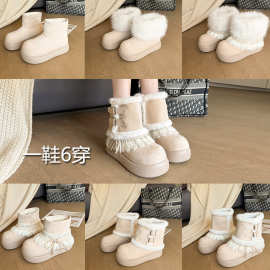 加厚费尔岛毛毛棉鞋复古保暖外穿厚底雪地靴女款2025新款冬季加绒
