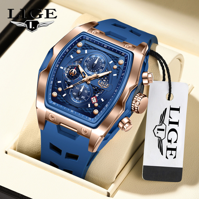 LIGE/LIGE Cross-border Special Watch Sports Style Wine Barrel Men's Watch Curved Mirror Hollow Men's Quartz Watch