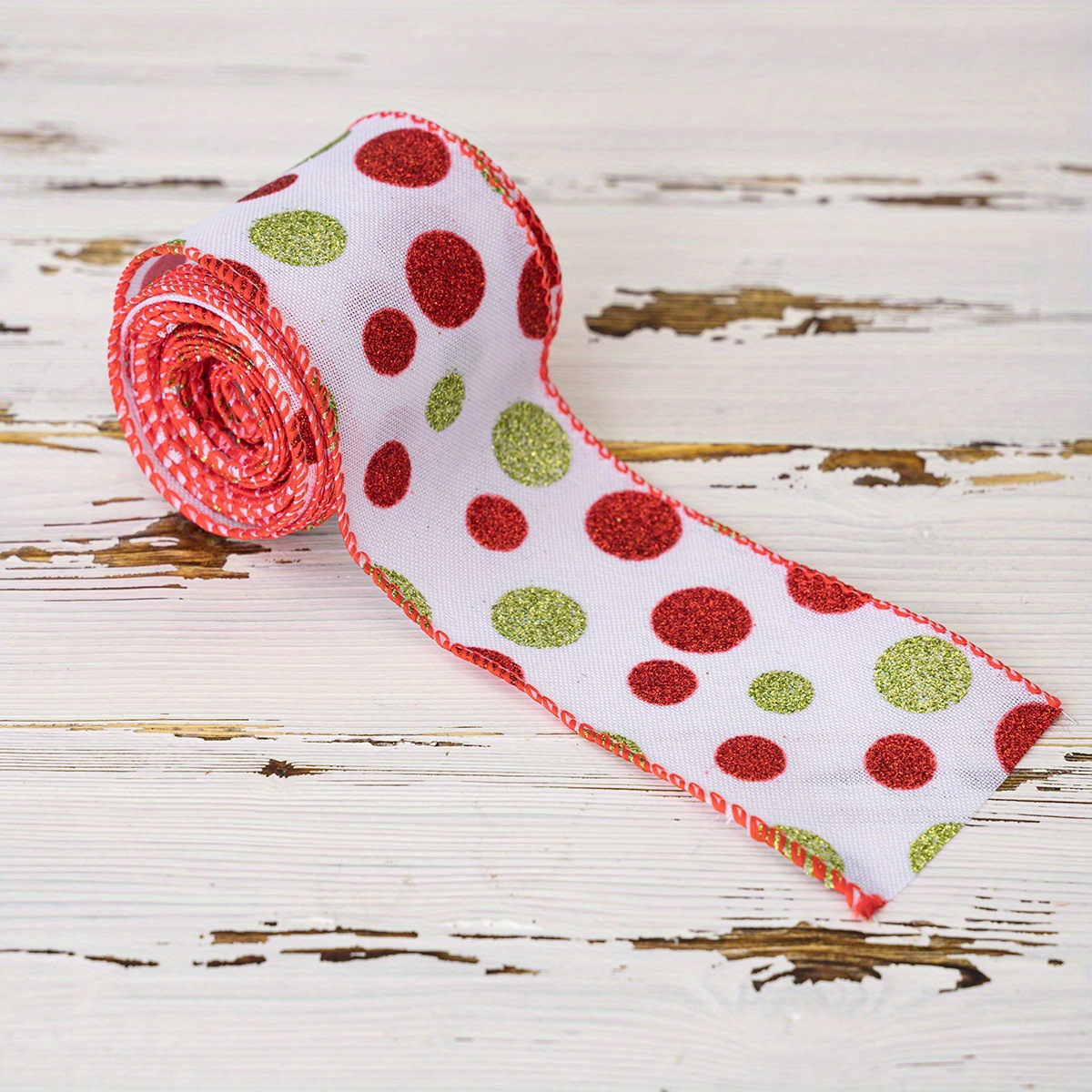 Fita de bolinhas de Natal DIY Embalagem artesanal Laço Fita de presente Decoração de Natal Suprimentos_voghion.com