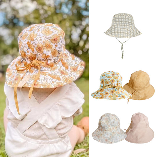 2024 Summer New Ins Children's Sun Hat with Printing UV Protection Baby Sun Hat for Kids Sunshade Hat
