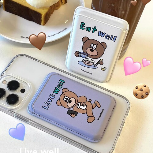 Compatible with MagSafe Magnetic Card Holder Leather Apple iPhone 12 Phone Case Card Holder iPhone 15 for Small Bear