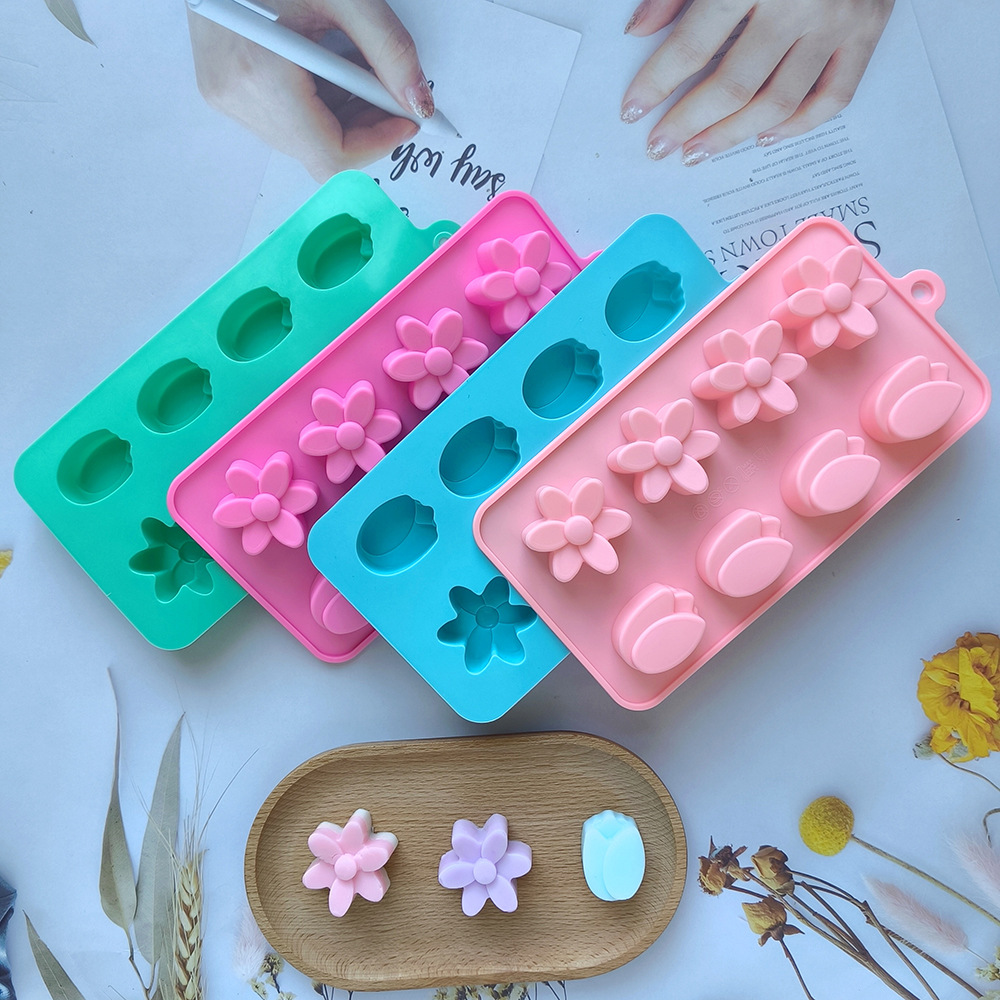 8 líneas de 2 flores 730 silicona chocolate molde de hielo molde de chocolate molde de dulces